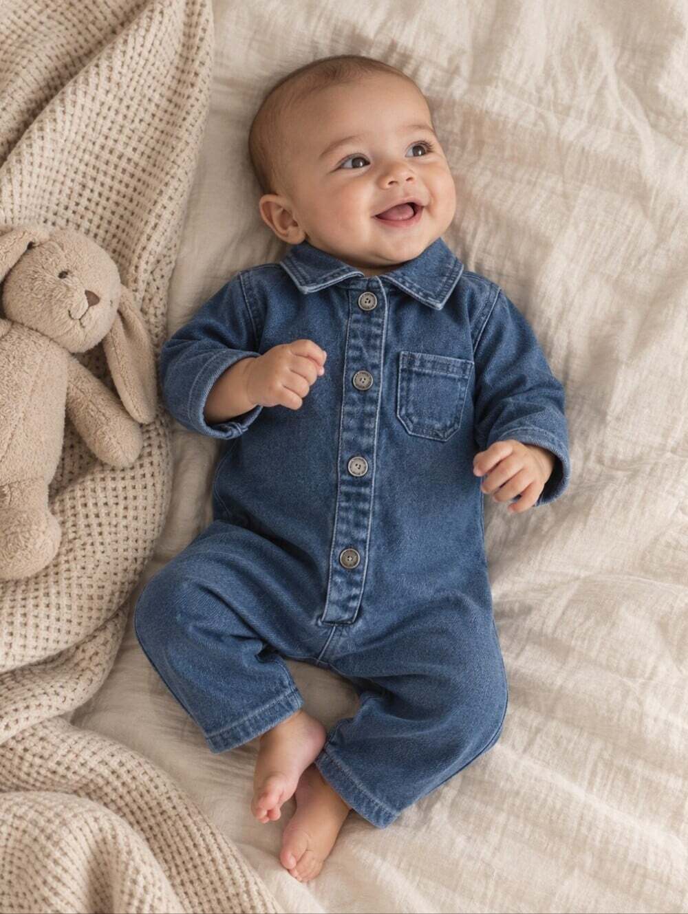Miles The Label Baby Denim Coverall 3M NWT Blue Jean Jumpsuit Romper
